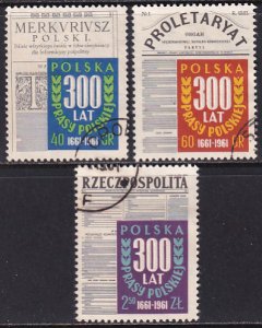 Poland 1961 Sc 966-8 Newspapers Merkuriusz Proletaryat Rzeczpospolita Stamp CTO