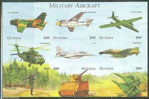 GUYANA IMPERFORATED MILITARY AIRCRAFT  SHEET SC#3326   MINT NH RARE