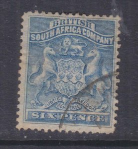 RHODESIA, 1892 Arms, 6d. Ultramarine, used.