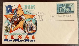 938 Fluegel Multi-color Cachet Texas Statehood FDC  1945