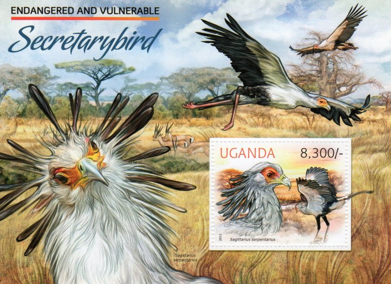 UGANDA 2012 SECRETARYBIRD FAUNA Souvenir Sheet (1) MNH