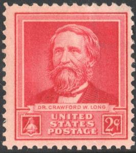 SC#875 2¢ Famous Americans: Dr. Crawford W. Long Single (1940) MNH