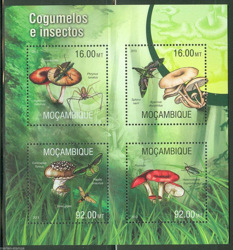 MOZAMBIQUE  2013 MUSHROOMS AND INSECTS  SHEET MINT NEVER HINGED