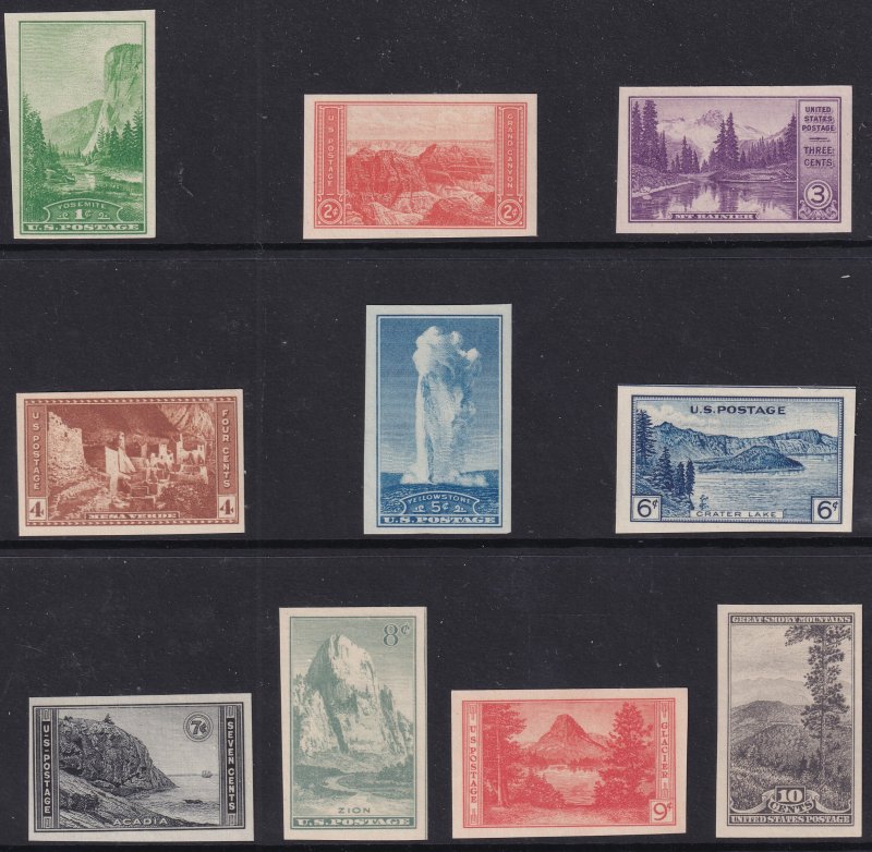 Sc# 756 / 765 U.S.1935 National Parks complete imperf set MNG CV $15.50 Stk 5