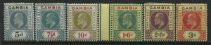 Gambia KEVII 1904-09 various from 5d to 3/ mint o.g.hinged