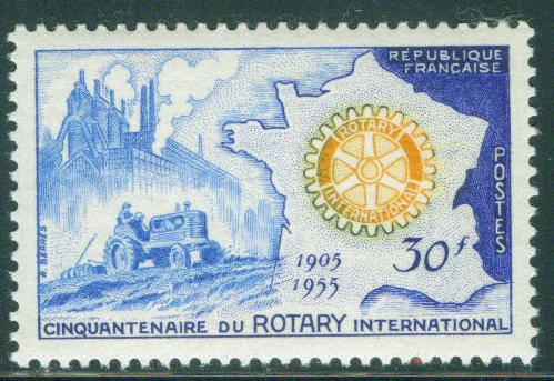 FRANCE Scott 741, MNH** Rotary Intl symbol over Map stamp 