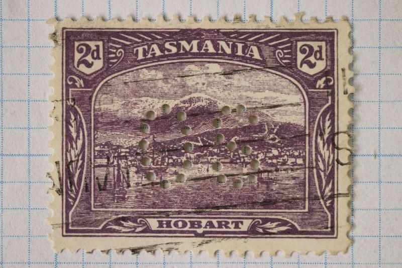 Tasmania sc#97 A12 design Official use perfin OS unlisted uncatalogued used