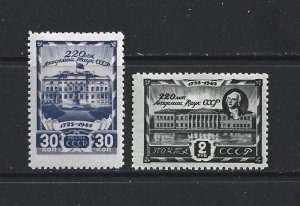 RUSSIA - 1945 ACADEMY OF SCIENCES ANNIVERSARY - SCOTT 987 TO 988 - MH