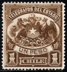 1894 Chile Revenue 1 Peso Coat of Arms State Telegraphs Unused