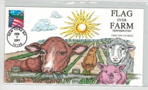 2001 COLLINS HANDPAINTED FLAG OVE FARM SCENE Cow Sheep Chicken Pig