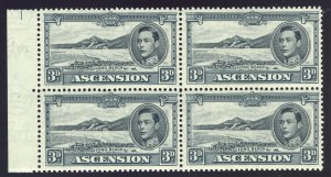 Ascension 1940 KGVI 3d black & grey (p13½) block MNH. SG 42a. Sc 44A.