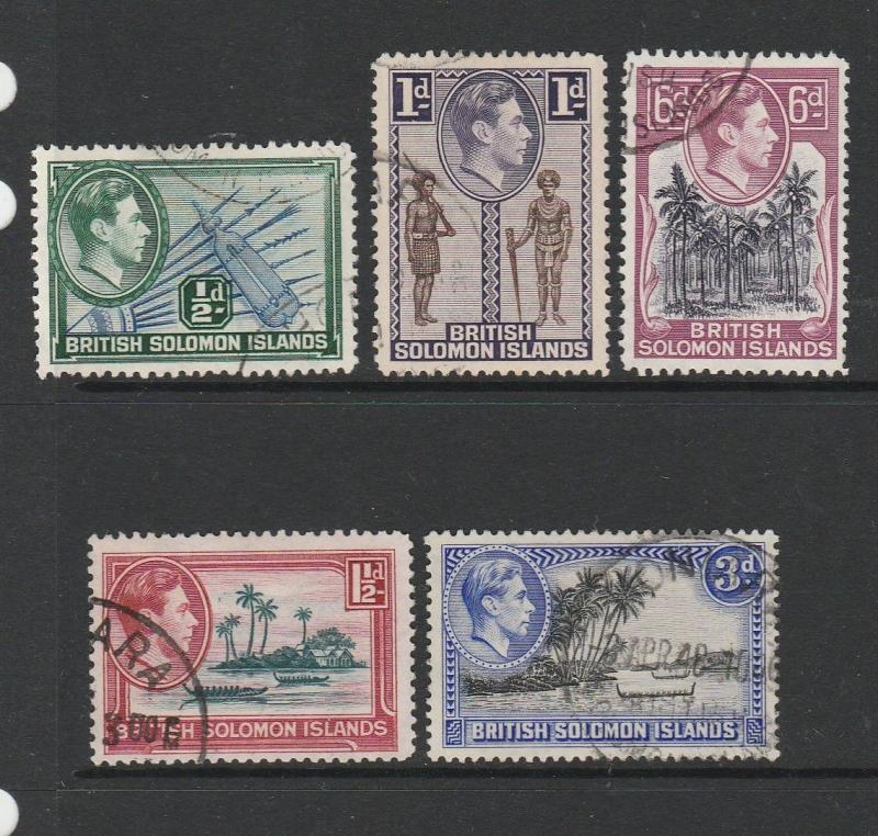 Br Solomons 1939/51 5 vals to 3d ( P13.5 ) FU as shown