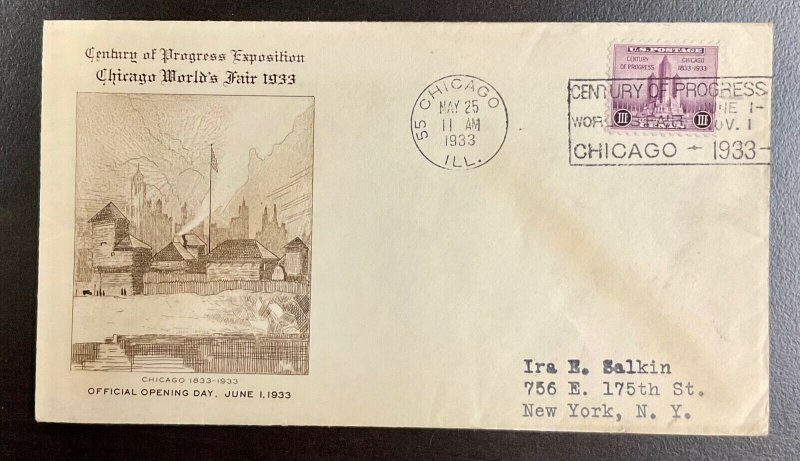 729 Grimsland Cachet 1933 Century of Progress  FDC  P-53