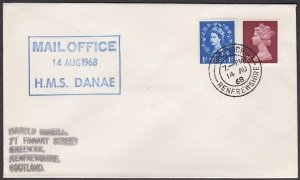 GB SCOTLAND 1968 Greenock cover - MAIL OFFICE HMS DANAE cachet..............x968