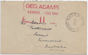 B.C.O.F. #8 Aust Base P.O. to Hobart, Tasmania 1949 (M5850)