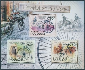 Togo 2011 MNH Bicycles Stamps Evolution of Bicycle Penny Farthing 3v M/S