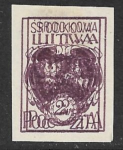 CENTRAL LITHUANIA 1920-21 2m Violet Coat of Arms DOUBLE IMPRESSION Sc 5 MNGAP