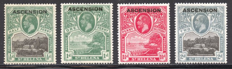 Ascension Scott 1-4 Unused LHROG - 1922 St Helena Black Overprints - SCV $58.00