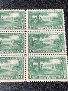 US SC 617 LEXINGTON CONCORD 1c Mint Plate Block of 6 Mint Never Hinged.