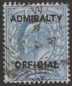 GREAT BRITAIN 1903 'ADMIRALITY OFFICIAL' on KEVII 2½d SG type 010 Scarce genuine