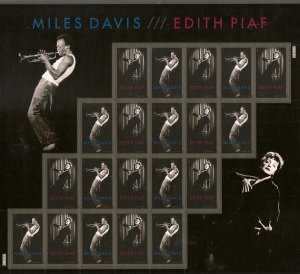 USA #4692-4693 4693a Miles Davis Edith Piaf  Complete Forever Sheet of 20 MNH