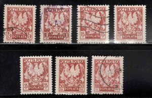 Poland Scott  j116-J122 Mixed mint and used  postage due set