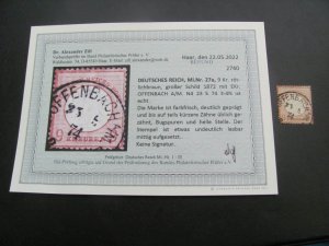 GERMANY 1872 USED BEFUND ZILL MINR. 27a SC 25 SMALL SHIELD VF 550+ EUROS (113)