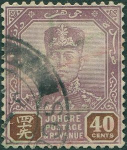 Malaysia Johore 1918 SG118 40c purple and brown Sultan Sir Ibrahim FU