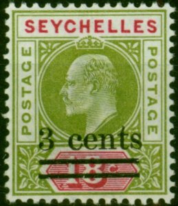 Seychelles 1903 3c on 18c Sage-Green & Carmine SG58 V.F VLMM