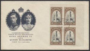 1939 #247 2c Royal Visit FDC Corner Block Unusual Cachet Toronto Terminal A CDS