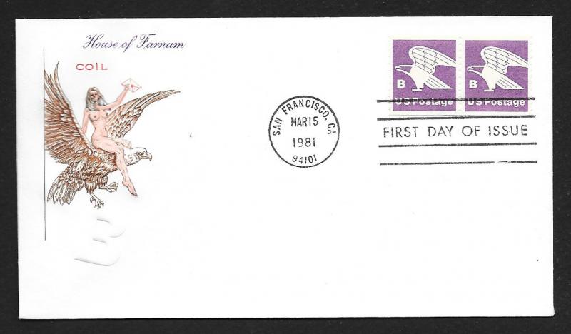 UNITED STATES FDC (18¢) 'B' Rate COIL 1981 Farnam