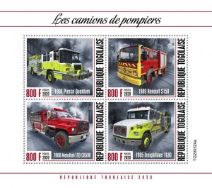 TOGO - 2020 - Fire Engines - Perf 4v Sheet - Mint Never Hinged