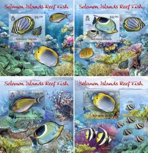 Solomon Islands - 2012 Reef Fish - 4 Stamp Souvenir Sheets - SLM12114dlx