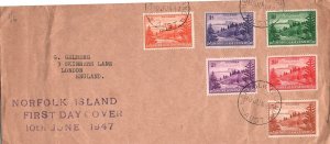 NORFOLK ISLAND PART-SET OF 6 DEFINITIVES ON FIRST DAY COVER POSTALLY USED 1947