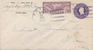 United States Oklahoma Coyle 1933 4c-bar  5c Winged Globe Airmail on 3c Washi...