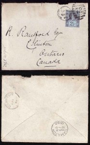 GB-#2164a-cover-West Norwood duplex cancel #72-Mr 21 1898 to Ca