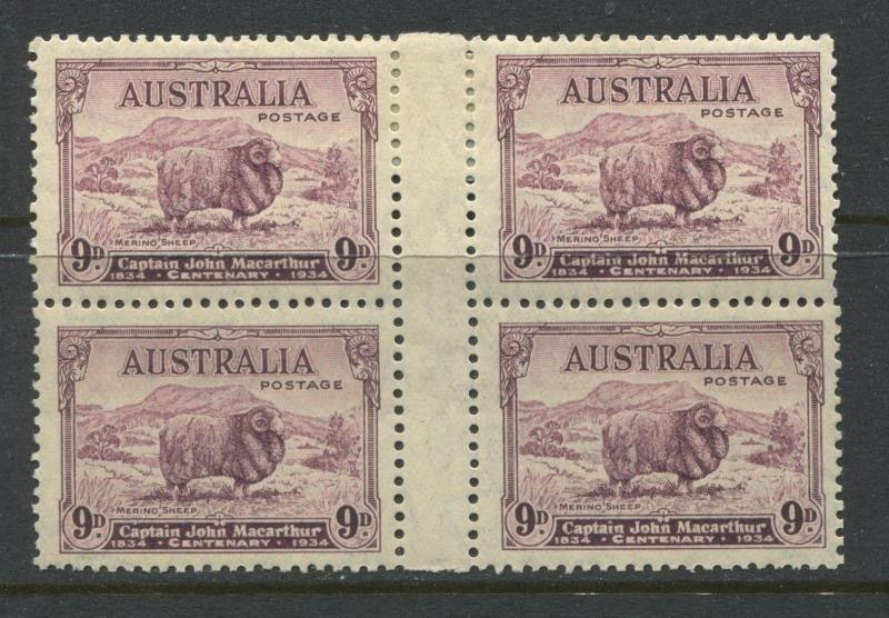 Australia 1934 2d, 3d, & 9d Sheep set in mint o.g. blocks of 4 