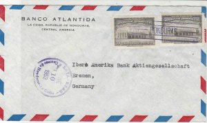 Honduras 1953 Banco Atlantida La Ceiba Airmail to Germany Stamps Cover Ref 25381