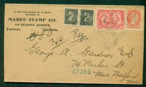 CANADA, 1906, Early Stamp Dealer cover to U.S. franked w/scarcer early issues VF