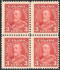 Canada SC#219 3¢ King George V Block of Four (1935) MNH