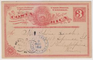COSTA RICA 1896 PS H&G 9 CARD SAN JOSE TO NEW YORK PAID ALL TO PHILADELPHIA VF 