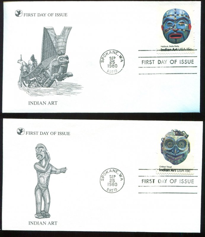 USA Scott #1834-1837 Indian Art - Lot of 4 FDC Unaddressed Covers - 1980