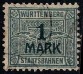 1904 Germany Local Revenue 1 Mark Württemberg State Railways Used