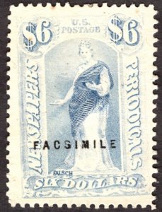 1894, US $6, Newspaper Stamp, MNG Facsimile, Sc PR101