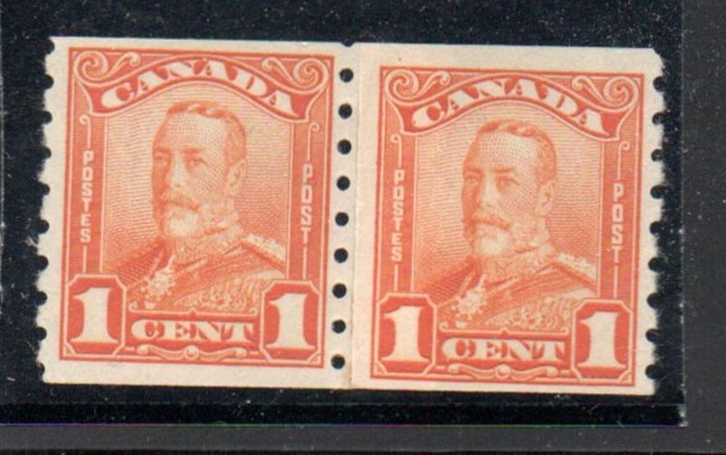 Canada Sc 160 1929 1 c  G V coil paste-up pair mint