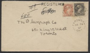 1897 Registered Cover Ferguson (MDX) ONT to Toronto #42 5c SQ + #41 3c SQ