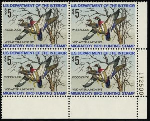 RW41, Mint VF NH Wood Duck Federal Stamp - Plate Block SCV $72.50