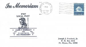 US EVENT CACHET COVER IN MEMORIAM OF PRESIDENT JOHN F. KENNEDY LOCAL POST 1975