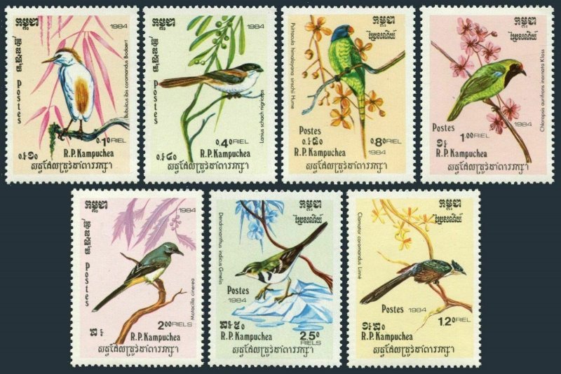 Cambodia 470-476,MNH.Michel 550-556.Birds 1984:Ibis,Schach,Psittacula,Chloropsis