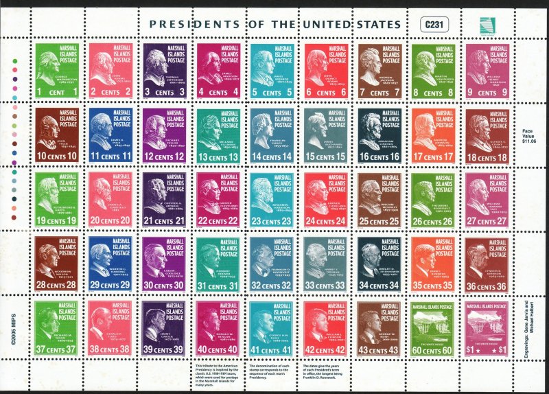 2005 Marshall Island sheet of 45 U.S Prexie type MNH Sc# 847a-as CV: $31.00